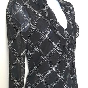 Ruffles Mesh Ooh La La Sheer Plaid Mesh Nylon Small Paris French Style Blouse